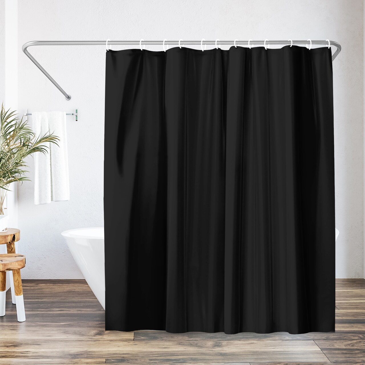 Americanflat 71x74 Solid Black Shower Curtain - Water Resistant - Polyester Fabric